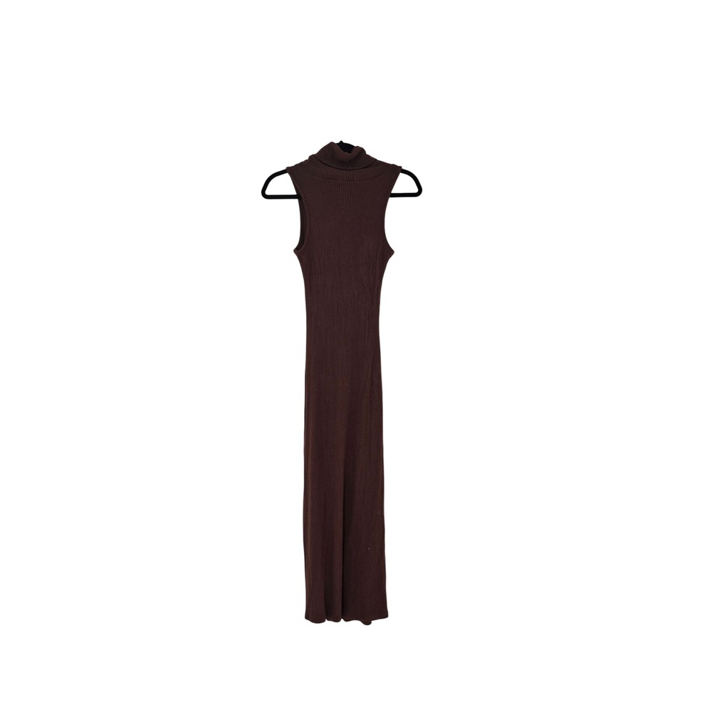 Final Touch Brown Ribbed Turtleneck Sleeveless Maxi Dress Side Slit S Made USA - Picture 5 of 5